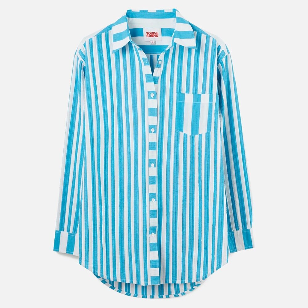 NWT Solid and Striped Blue Oxford Tunic Shirt Size XS in Peacock Blue